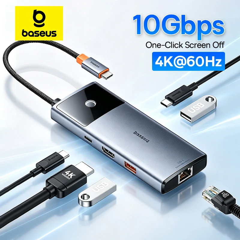 Фото Многофункциональный USB-C хаб Baseus 6-в-1 с HDMI 4K 60 Гц, быстрым USB 3.2 (10 Гбит/с), Type-C PD100W и RJ45 для ноутбуков и MacBook Pro/Air №1