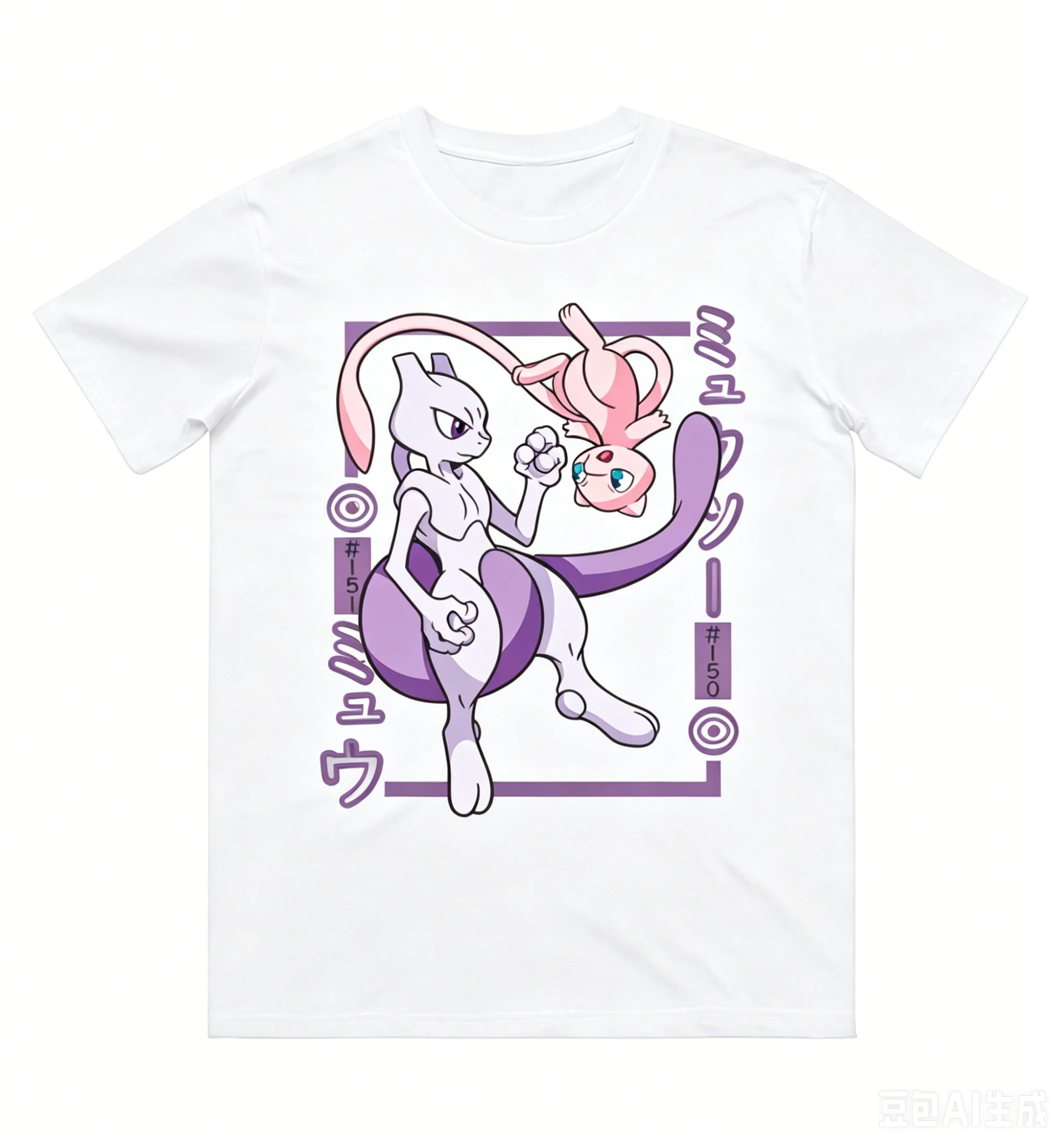Фото Футболка из чистого хлопка с принтом Pokémon Mewtwo Mew для мужчин и женщин, новая коллекция весна/лето, модная рубашка с короткими рукавами №4