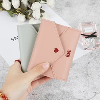 fashion short wallet womens embroidered heart small simple coin purses female trifold solid color money bag trend card holder