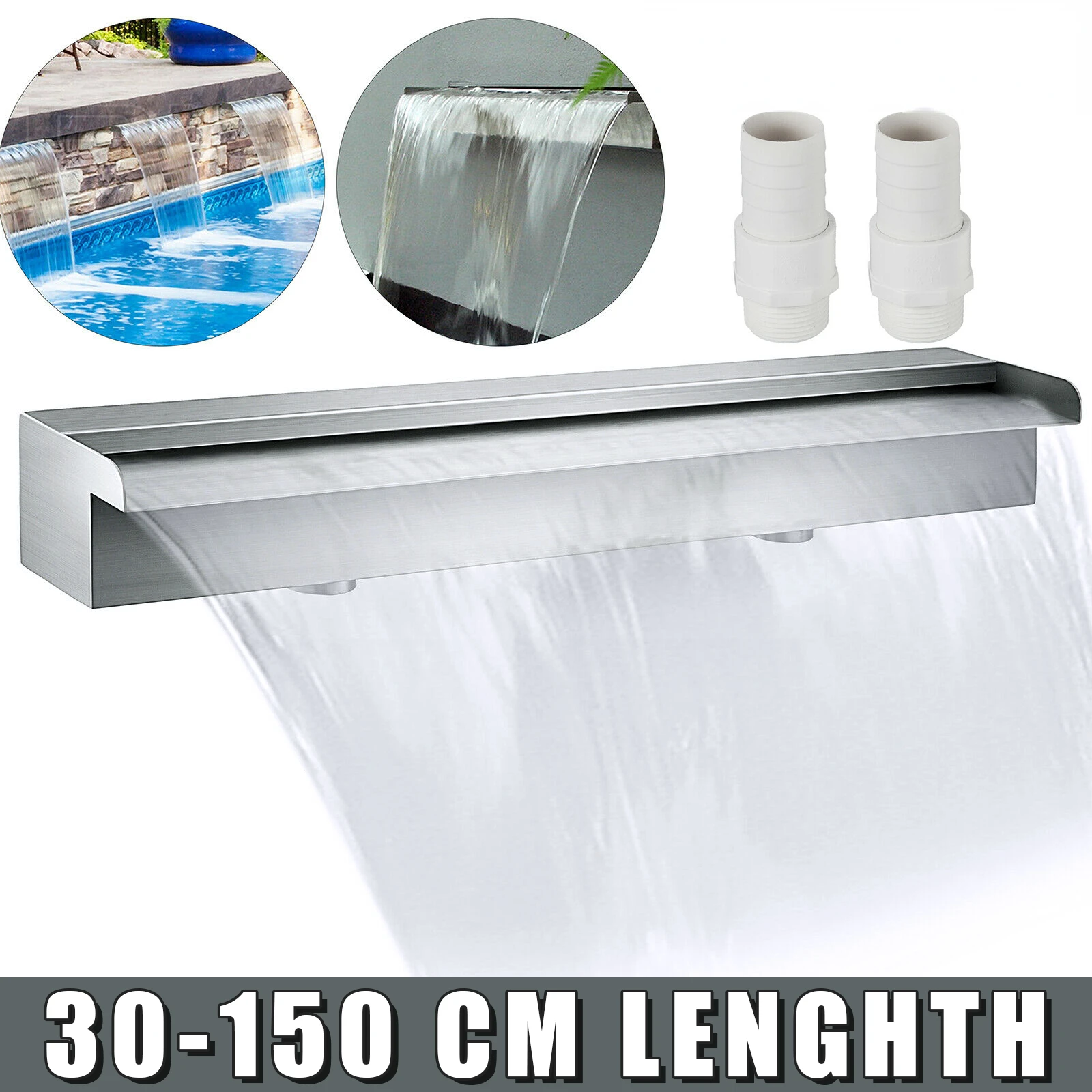 

Waterfall Pool Fountain Stainless Steel W/ Pipe Connector Spillway Garden Outdoor Pond Rectangular Swimming Pool Fountain