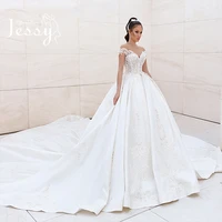 luxury wedding dress satin surah with beading ball gown o neck sleeveless bride church wedding lace up backless vestido de novia