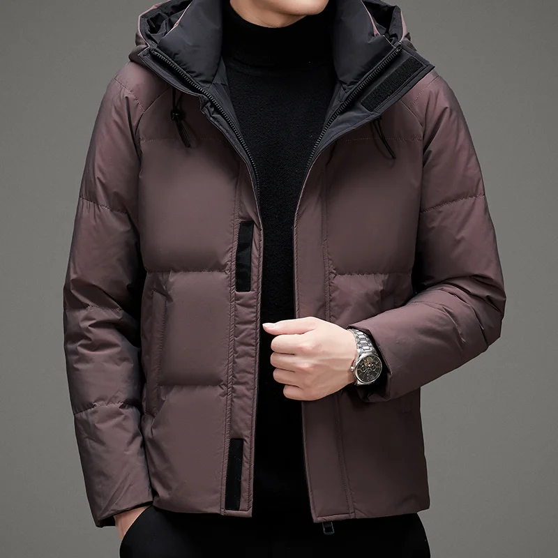 2022 New In Coats Winter Warm Men Fashion Hooded Coffee Down Jackets Men's Casual Thicken 90%  White Duck Down Luxury Down Coats