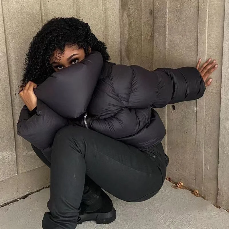 2022 New Women's Winter Scarf Collar Jacket Solid Thick Warm Loose Bubble Cotton Coats Female Black Puffer Parkas Casual Outwear