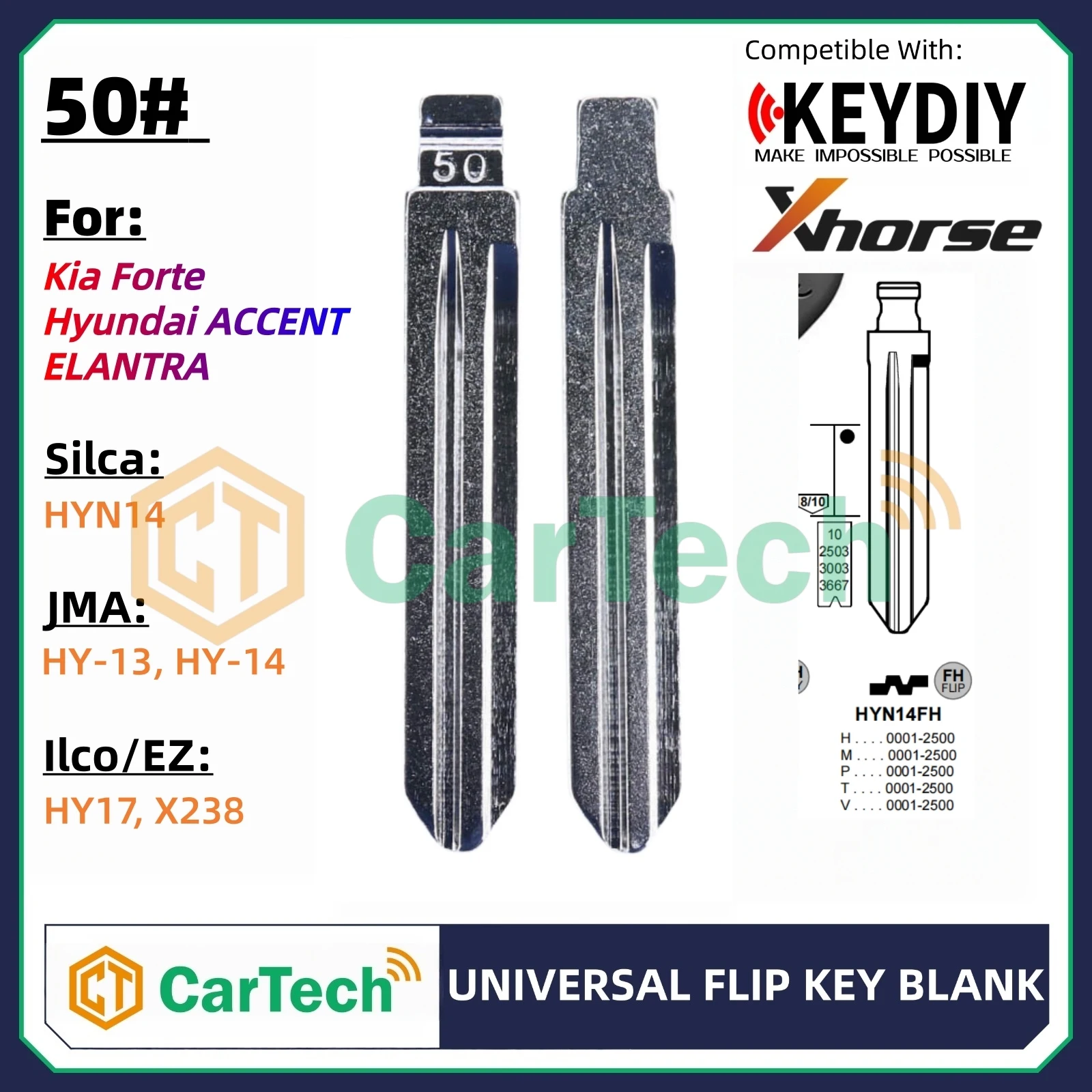 Фото Cartech 50 # режущий флип-пустой ключ для KEYDIY KD XHORSE VVDI универсальный пульт дистанционного управления подходит для Kia Forte Hyundai ACCENT ELANTRA №1