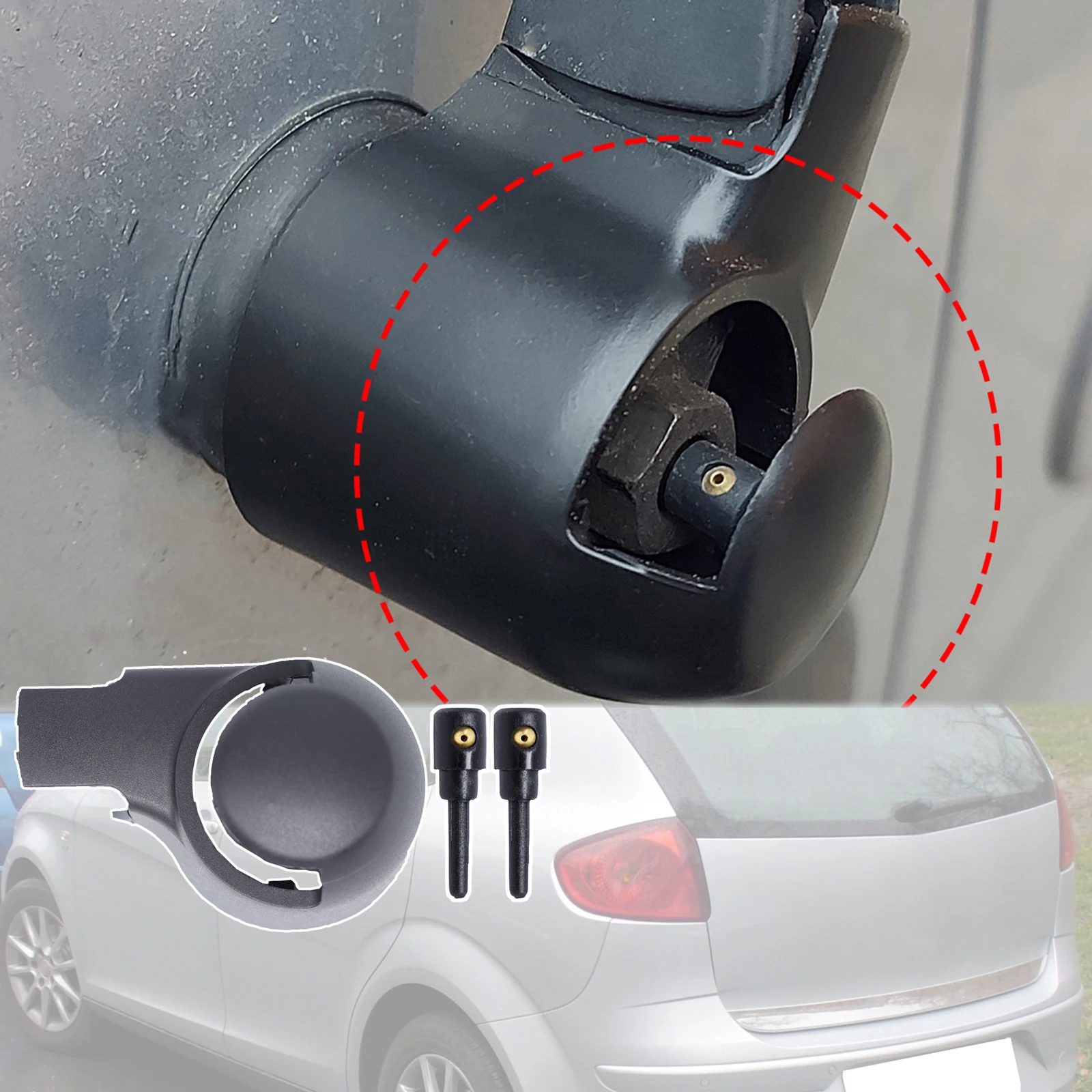 

For SEAT Altea 2004 2005 2006 - 2016 Rear Windscreen Wiper Blade Arm Rocker Bolt Cover Cap Washer Jet Nozzle Kit Replacement