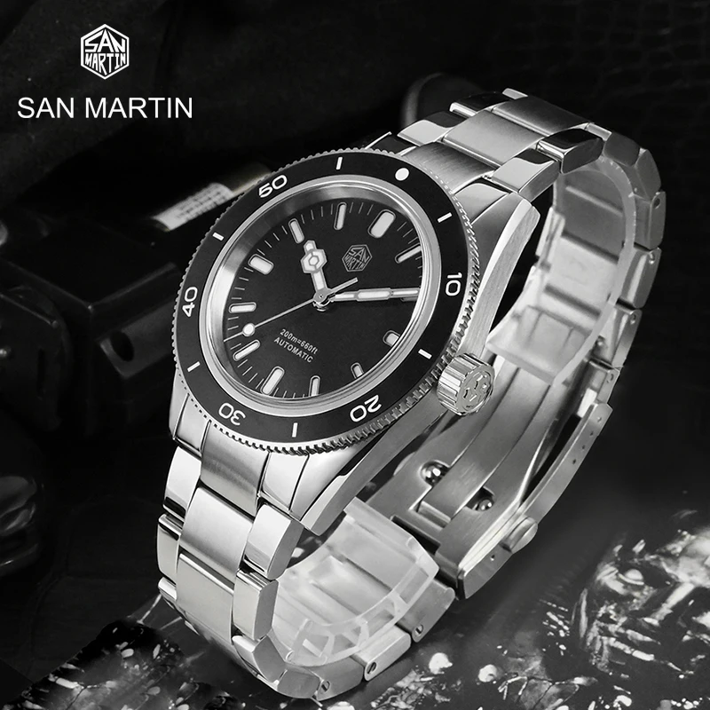 

San Martin YN55A Movement Automatic Mechanical Watche Men Diver Watch 316L Stainless Steel Sports Watch 200M BGW-9 Blue Luminous