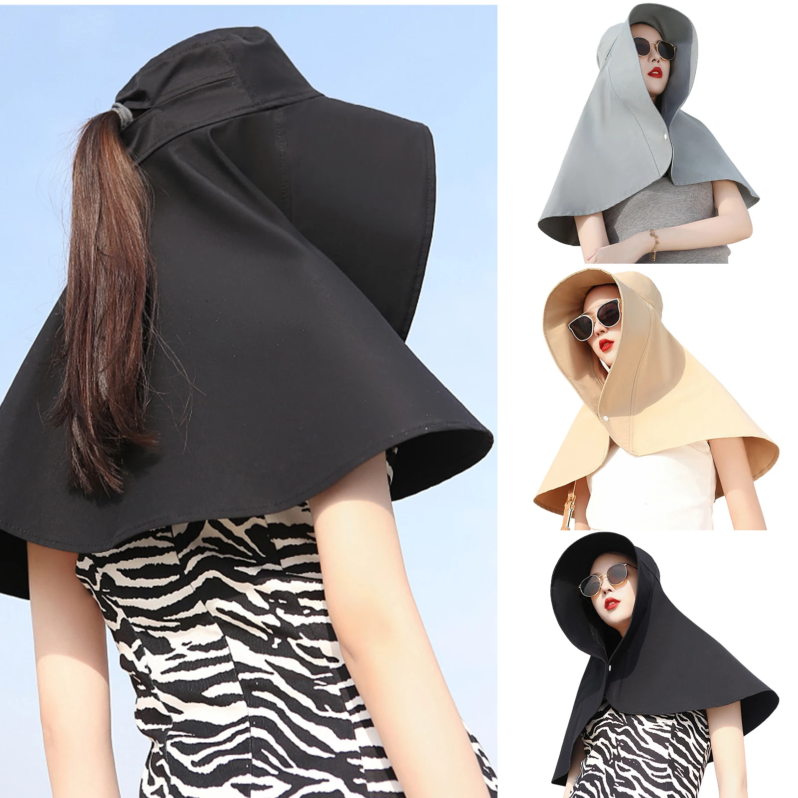 

Fashion Ladies Sun Protection Bucket Hat Summer Shawl Face Covering Fishing Cap Neck Protection Sun Cap Wide Brim for Women FS99