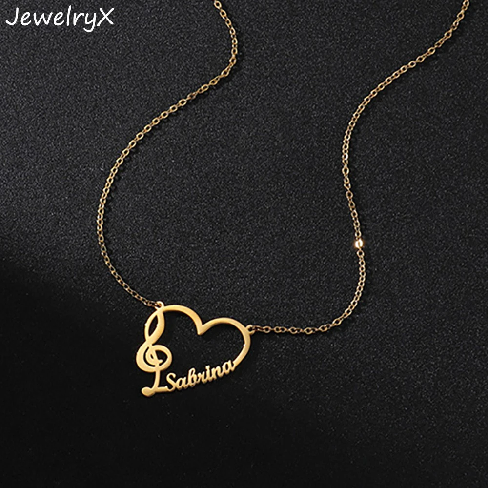 

JewelryX Custom Heart Name Necklaces Personality Stainless Steel Love Note Pendant For Women Jewelry Anniversary Gift Wholesale