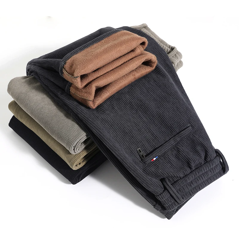 2023 New Autumn/Winter Corduroy Casual Pants for Men's Loose, Plush, Thick, Warm, Elastic Waist Long Pants