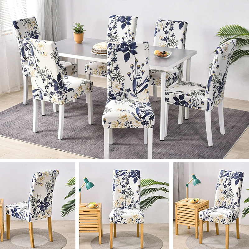 

Flower Chair Cover Dining Elastic Chair Covers Spandex Stretch Office Chair Case Anti-dirty Removable Floral Print Stool Cover