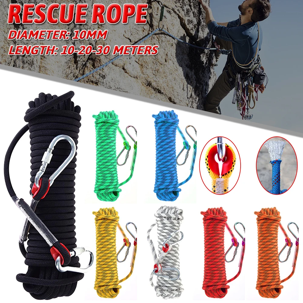 

10/20/30M 10mm Climbing Rope Hook High Strength Outdoor Emergency Rope Safety Hiking Camping Rescue Rope Outdoor Survival Tool