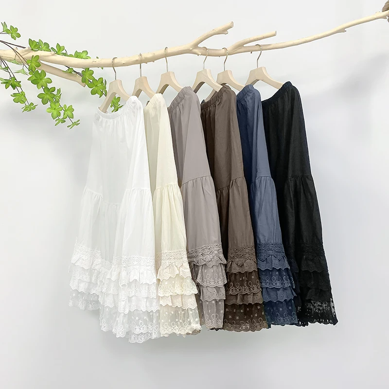 Женская многослойная кружевная юбка Mori Girl из чистого хлопка летняя с эластичным