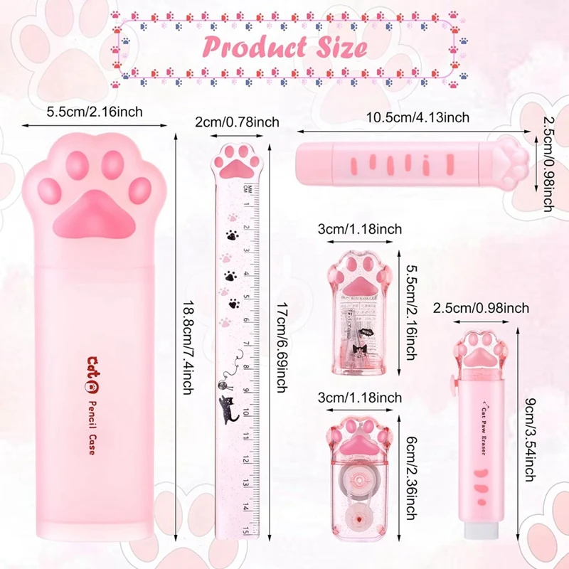 Набор канцелярских принадлежностей Cute Cat Paw 6 шт. Kawaii Точилка для карандашей