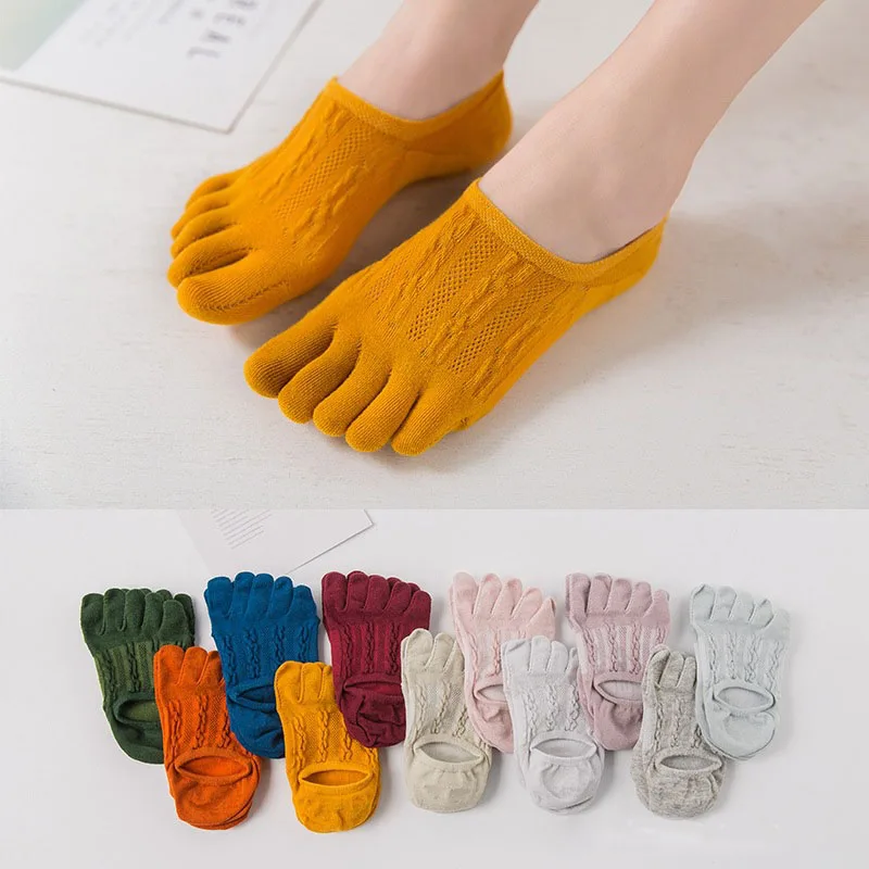 

5 Pairs Low Cut Invisible Toe Socks Woman Thin Shallow Mouth Non Slip Breathable Cotton Deodorant No Show 5 Finger Boat Socks