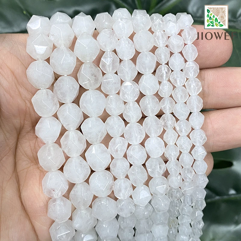 

Natural stone Faceted Transparent White Jasper Loose Beads 6/8/10MM for charms Jewelry Making Handmade DIY Bracelets 14" Strand