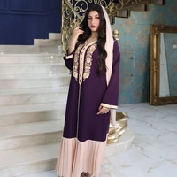 muslim long skir arabic long sleeve dress dubai ladies robe slim fit women purple sequin embroidered loose evening dress spring