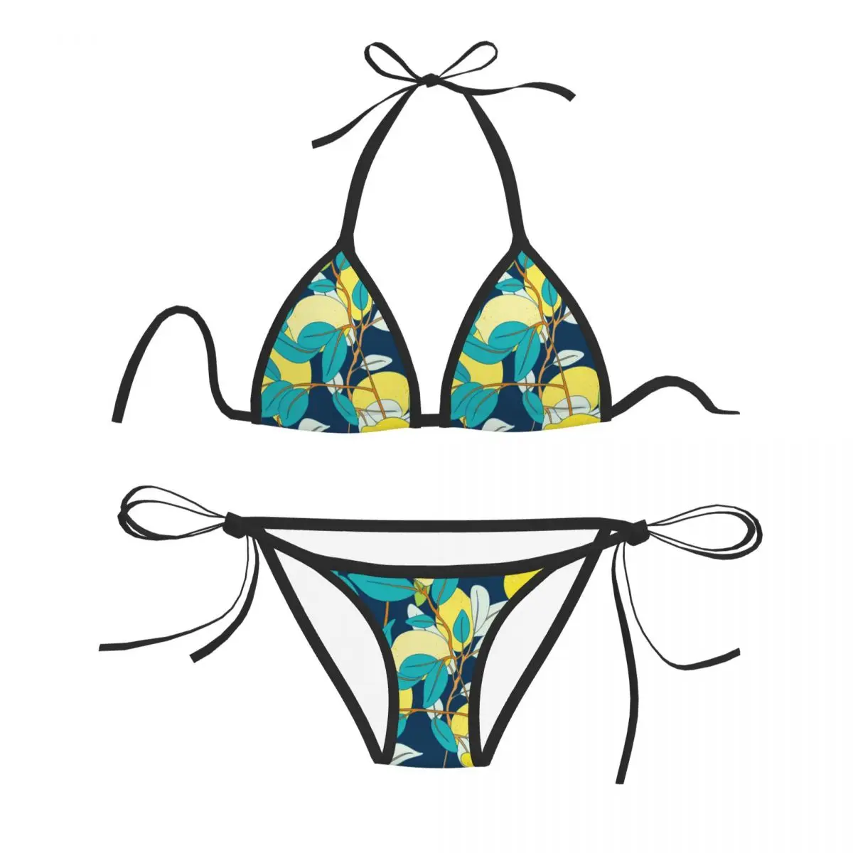 

Sexy Bikini 2023 Vintage Botanical Lemon Pattern Swimsuit Women Swimwear Bikini Set Bathing Suit Beach Wear