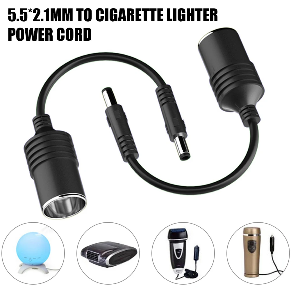 

12V Car Cigarette Lighter Socket Female Adapter Cable DC5.5x2.1mm Male To PVC Power Converter Cord Car Truck Bus Accessories