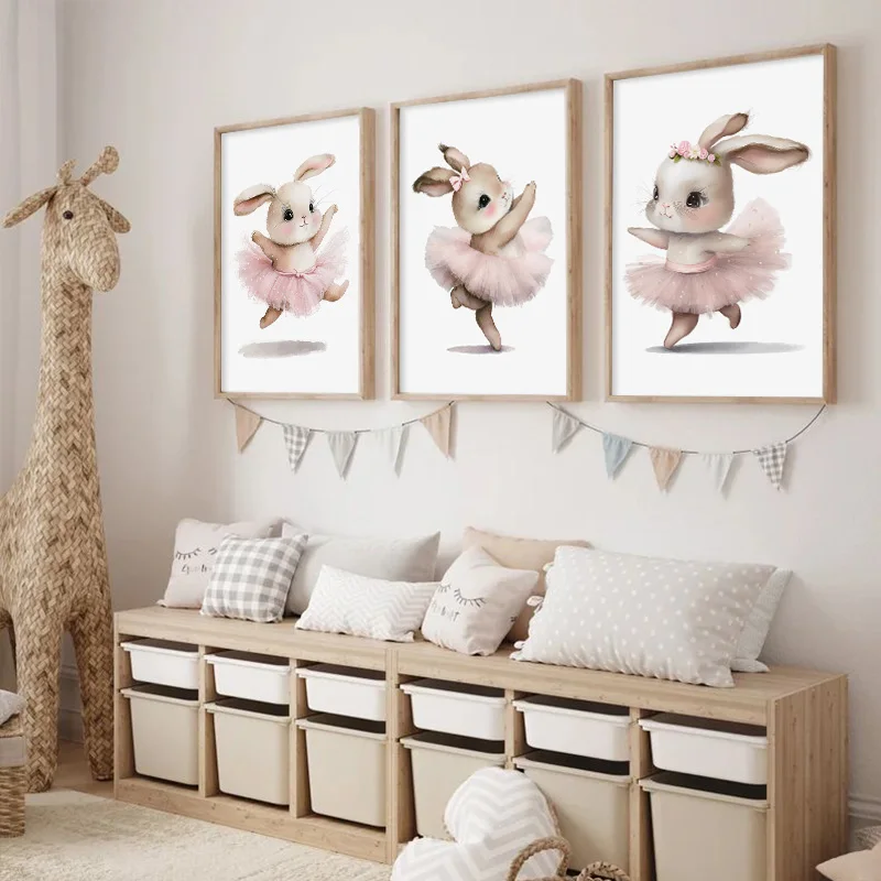 Милые балерины кролик балет лесные животные детские постеры и принты на холсте