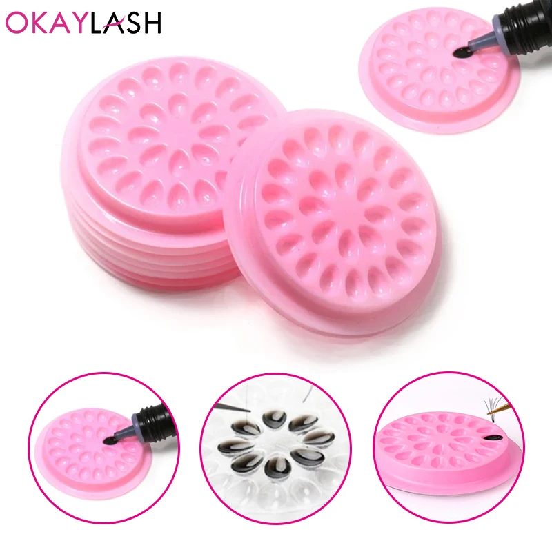 

OKAYLASH Wholesale False Lashes Glue Gasket Pink Clear Stand MakeupTools Eyelash Extension Glue Holders Plastic Pallet Pads
