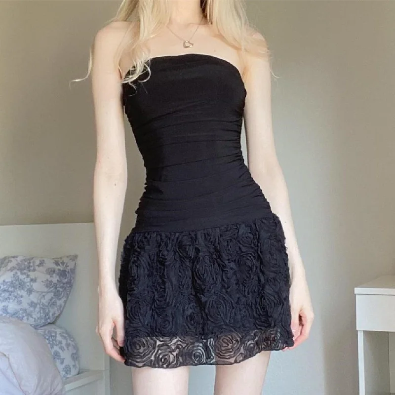 

2023 Summer New Women's Fashion casual Sexy Spicy Girl One Shoulder Bra Lace Pure Pleated Dress for Women vestidos de festa