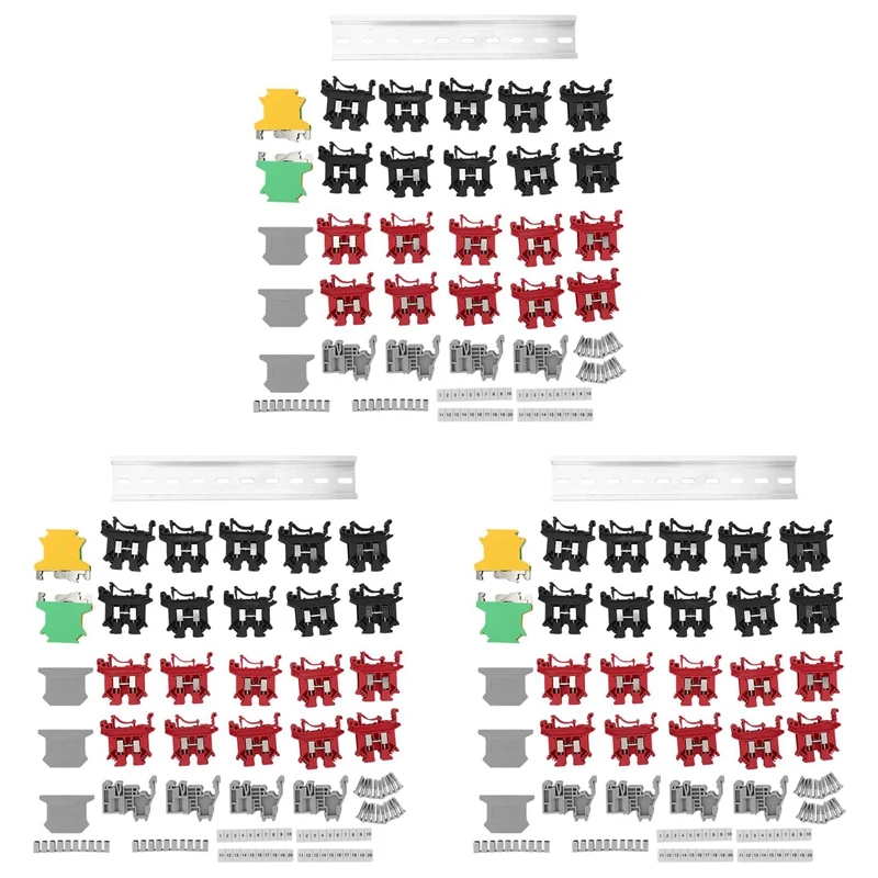 

Комплект клеммных колодок 3x DIN-рейка, клеммные колодки, заземляющие блоки, алюминиевая рейка, концевые кронштейны, наконечники, наборы перем...