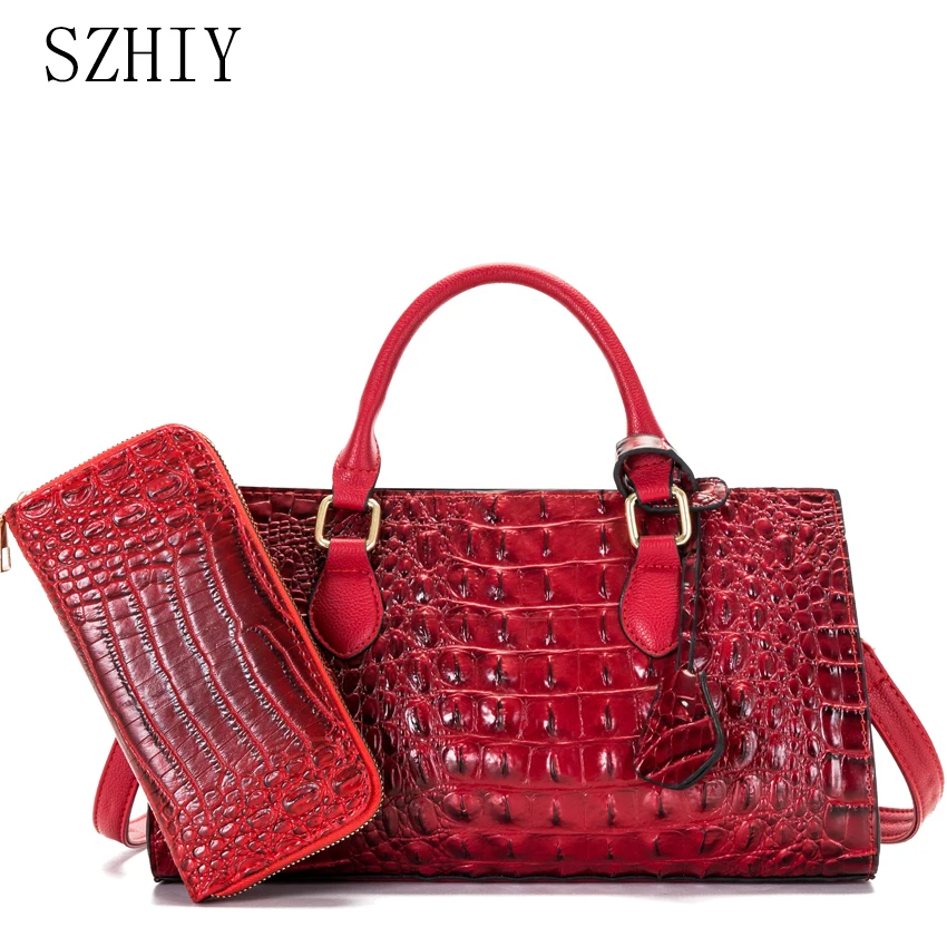 

Luxury Handbag Women Crocodile Grain Leather Shoulder Bag 2pcs Crossbody Purse General Gift Handbag for Office Sac Femme Luxe