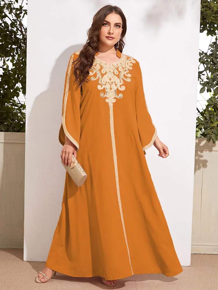 

TOLEEN Women Plus Size Maxi Dress 2022 Casual Elegant Long Sleeve Embroidery Abaya Muslim Turkish African Evening Party Clothing