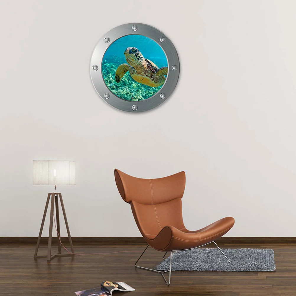 

Wall Stickers Decals Ocean Sea 3D Sticker Decal Animal Life Decoration World Porthole Bedroom Turtle Decor Dolphin Peel