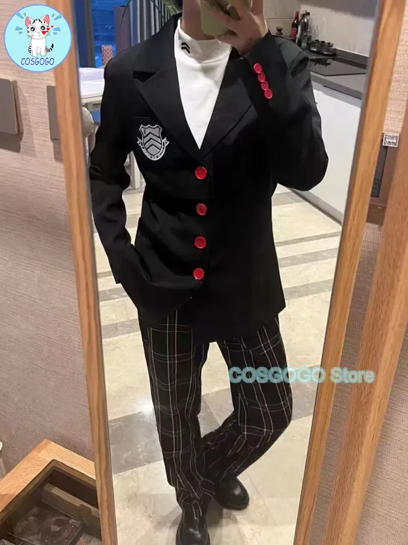 COSGOGO [На складе] Persona 5 Касуми Йошизава Косплей Костюм Школьный значок JK Униформа