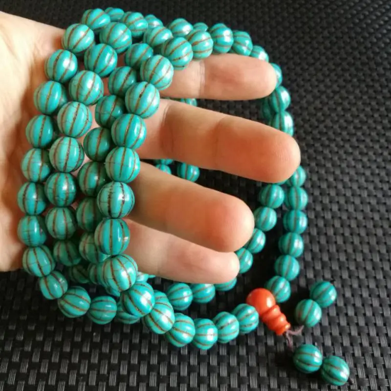 

Multilayer Tassel Charm Turquoise Bracelet Men Women Healing Gemstone Natural Turquoise 108 Pumpkin Bead Mala Bracelets Bangle