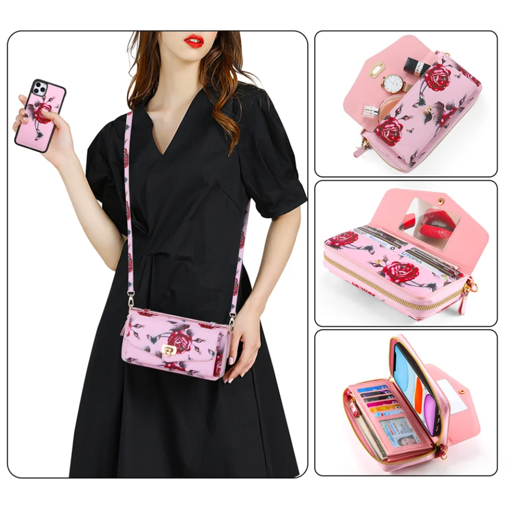 

Съемный магнитный чехол-кошелек на молнии для iPhone 11 Pro XS Max XR X 7 8 6S Plus, кожаный ремешок с цветочным узором