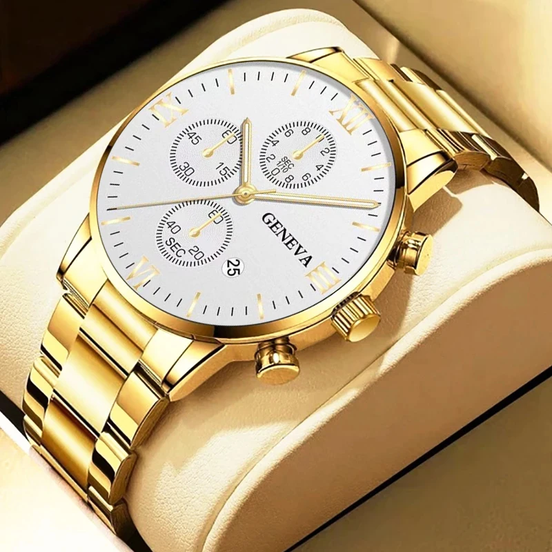 

Fashion Man's Stainless Steel Quartz Luxury Business Wristwatch Man Calendar Date Sports Casual Leather Watch reloj hombre