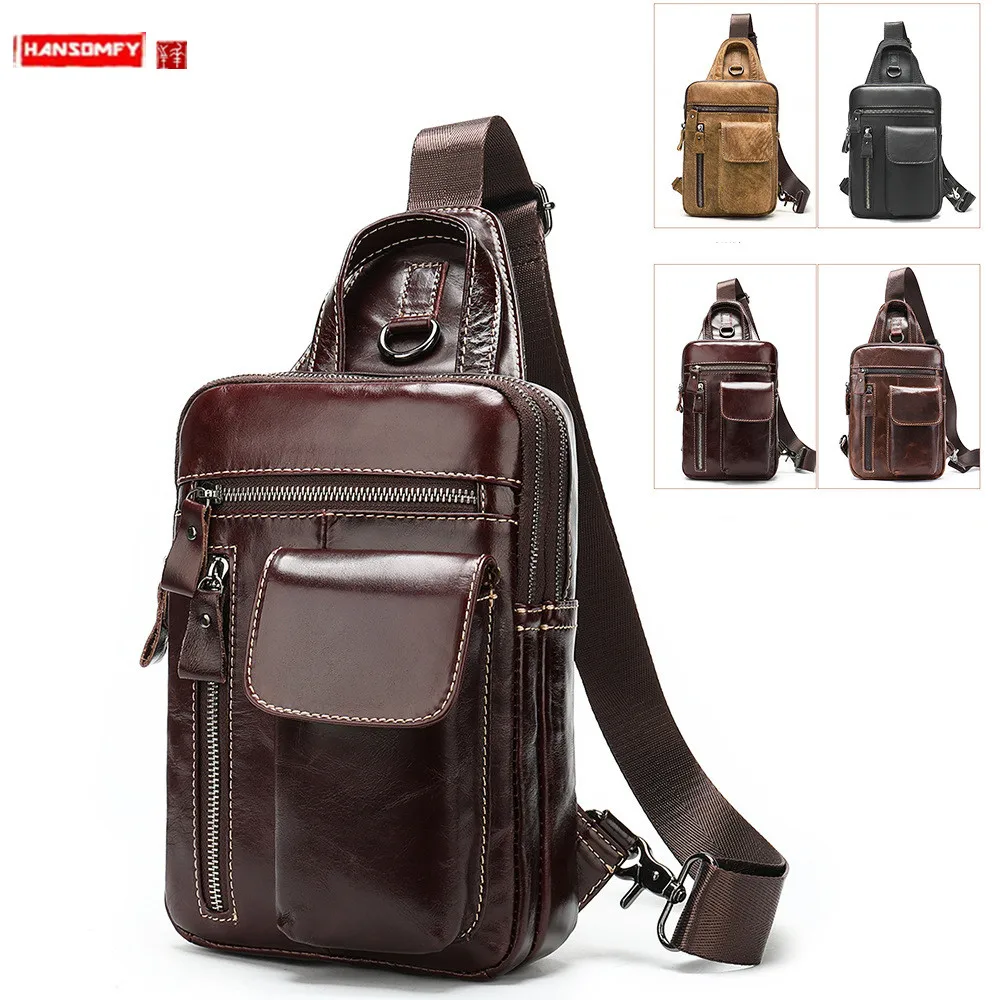 Винтажная кожаная мужская нагрудная сумка в стиле ретро повседневная через