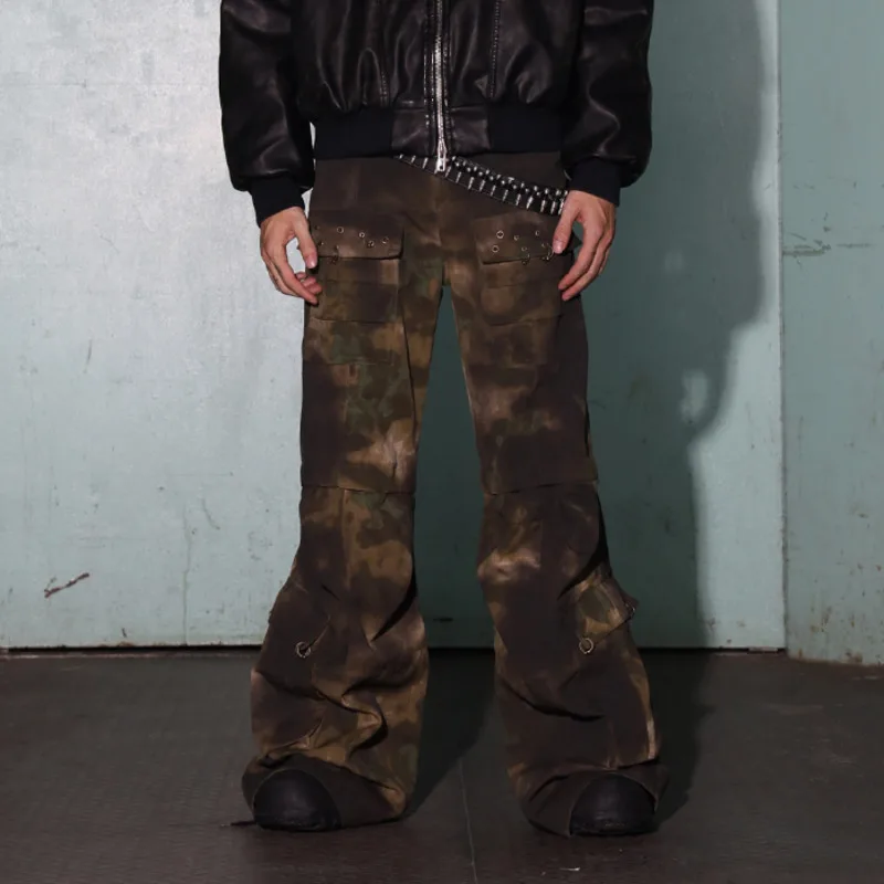 PFNW мужские камуфляжные брюки-карго новые потертые комбинезоны в стиле панк с