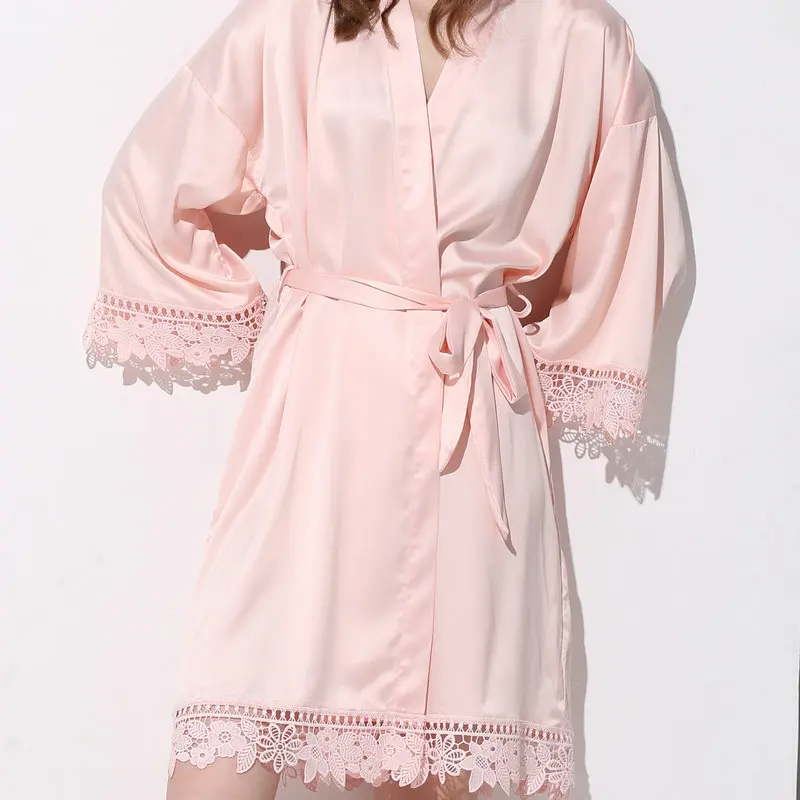 Women Matt Satin Lace Robe Bride Robe Bridesmaid Robes Bridal Robes Wedding Bathrobe Dressing White Robes