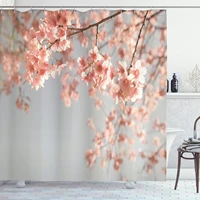 peach shower curtain japanese scenery sakura tree cherry blossom nature photography coming of spring cloth fabric bathroom decor