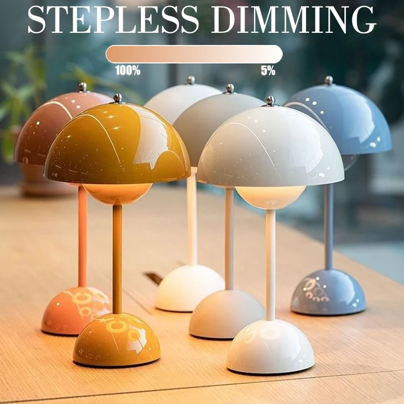 

Rechargeable Mushroom Desk Light Flower Bud Led Table Lamp Touch Bedroom Decoration Night Light Macarone Mushroom Flower Light