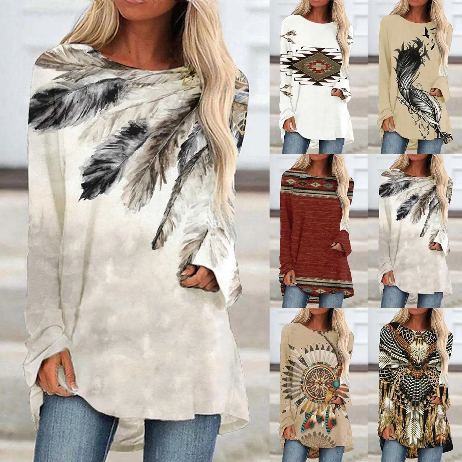 Блузки и рубашки повседневные с длинным рукавом в стиле бохо ретро Топ