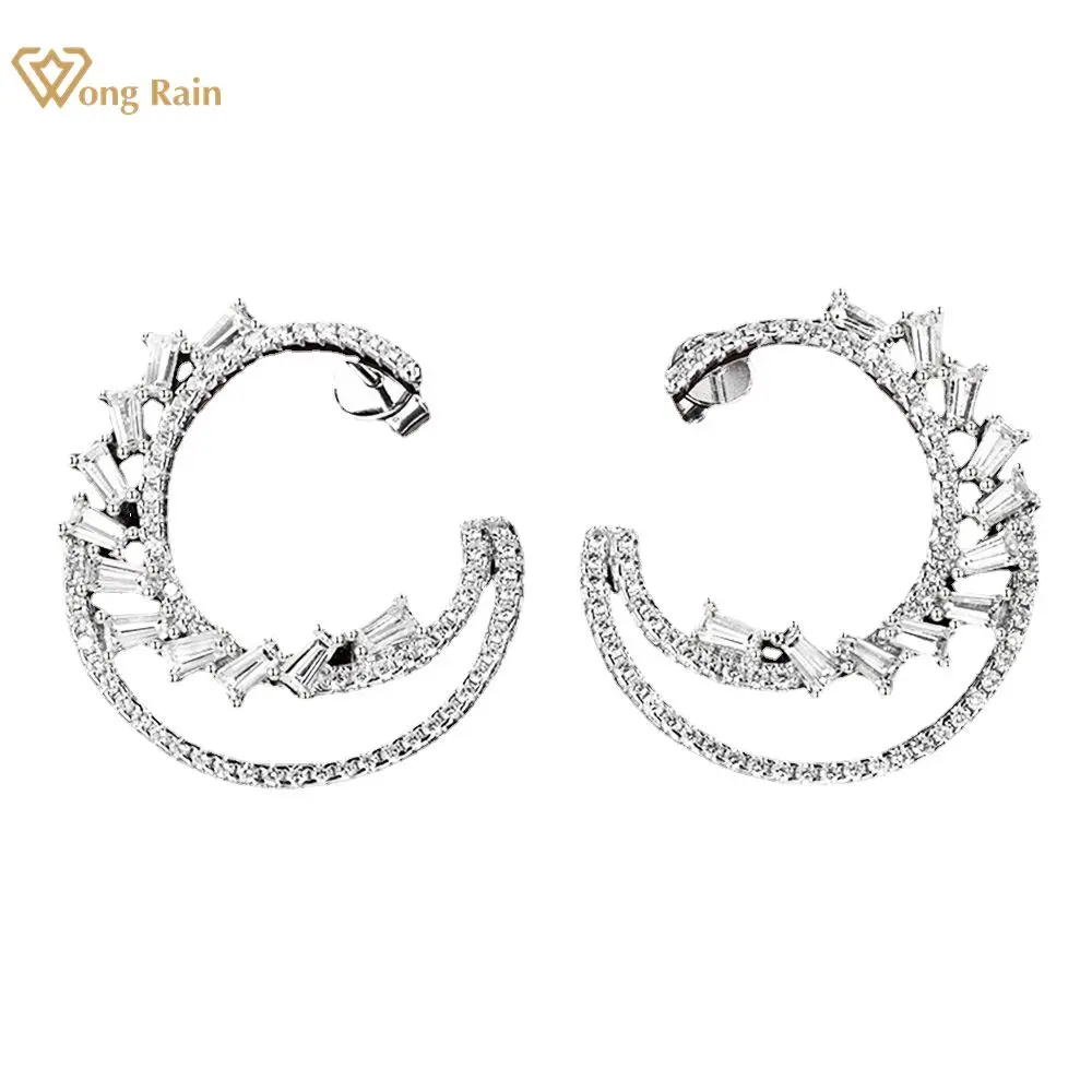 

Wong Rain 100% 925 Sterling Silver Lab Sapphire High Carbon Diamonds Gemstone Hoops Drop Dangle Earrings Fine Jewelry Wholesale