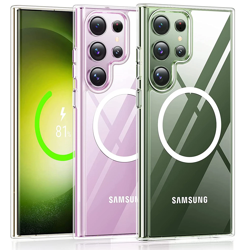 

Magnetic Case For Samsung Galaxy S23 S22 Plus Ultra Crystal Clear Protective-Compatible with Shockproof Hard Back Magsafe Cover