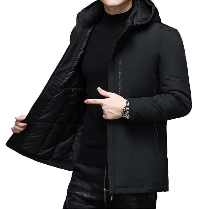 Mens long Jacket business coat Winter Outerwear Warm Thick windbreaker casual Parkas Cotton Detachable Hat Jacket Men's Trench