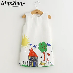Menoea для девушек платье 2020 в европейском и американском стиле Стиль платья для маленьких девочек без рукавов с цветочным принтом для 3-8year, одежда, платье