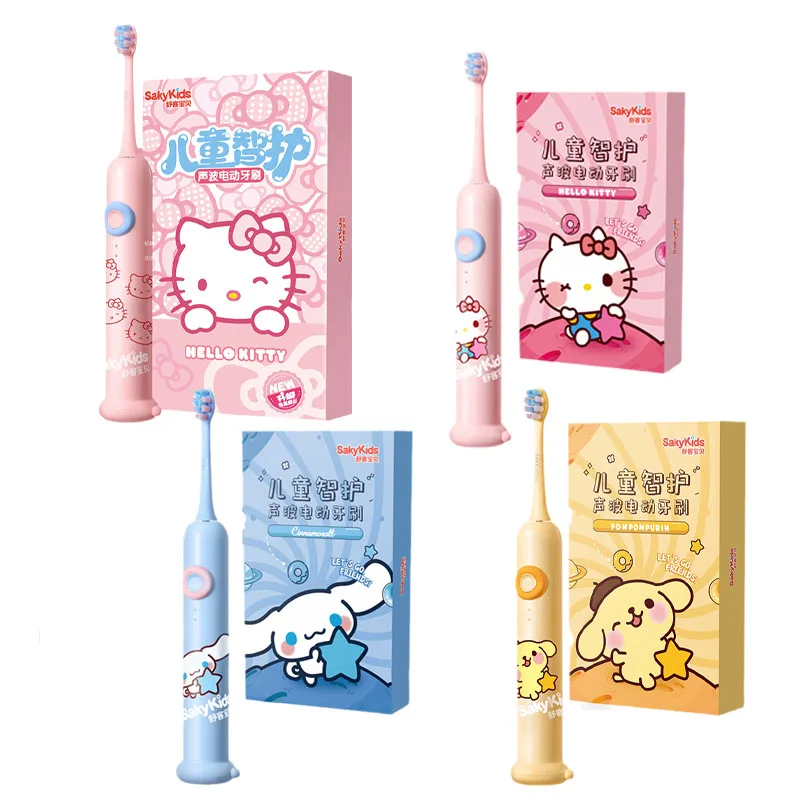 

Детская электрическая зубная щетка Hello Kitty Kawaii Cinnamoroll с мультяшным рисунком Sanrioed аниме автоматическая зубная щетка с мягкой щетиной F2 подарок