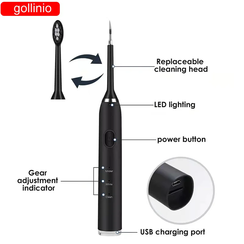 

Gollinio Electric Toothbrush Usb Fast Charging GL102A Rechargeable Teeth brush Replacement Head Waterproof Xp7 High Quality