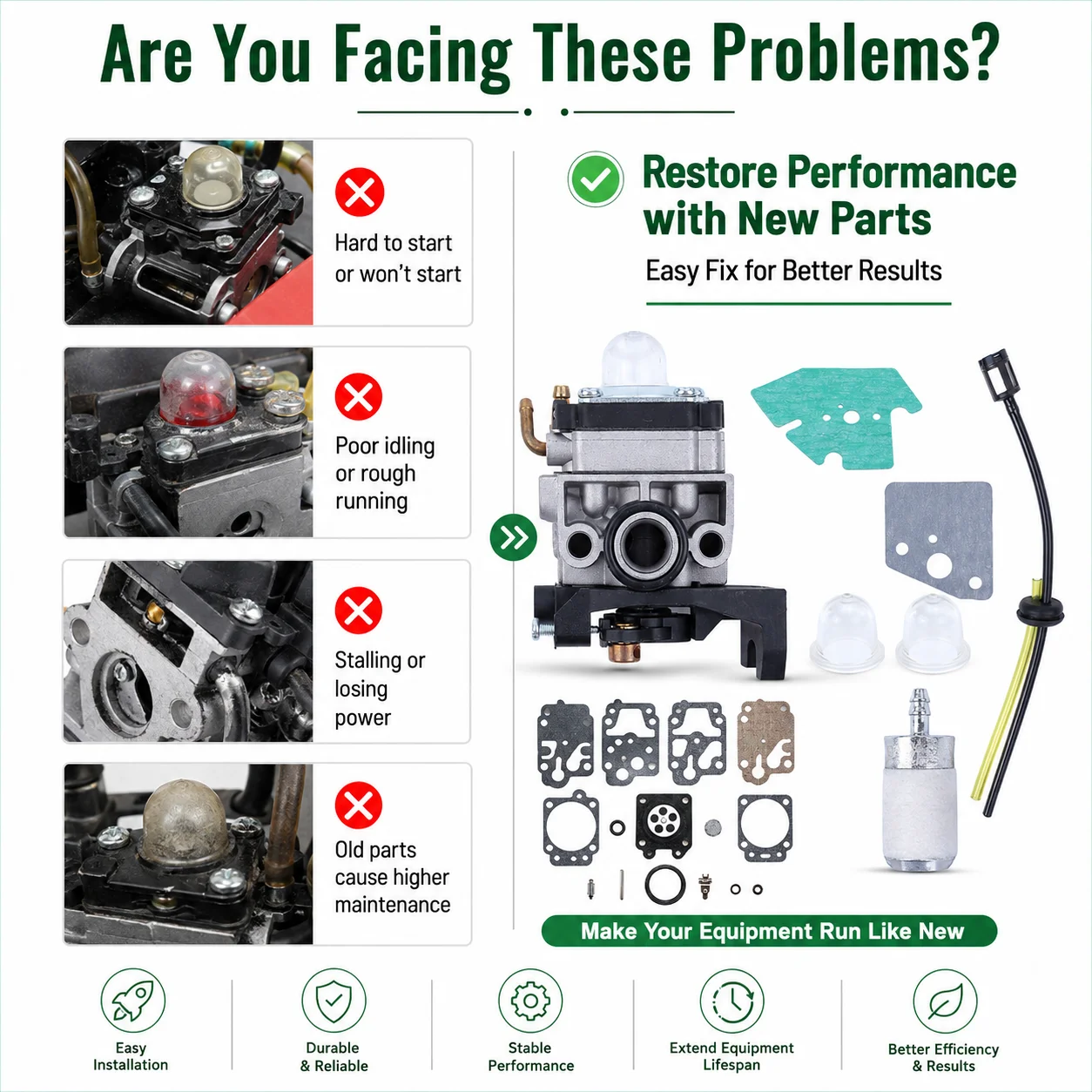 Фото Комплект карбюратора для триммеров Honda GX35 GX35NT HHT35S HHT35 FG110(K1) UMC435, топливная трубка и втулка, замена 16100-Z0Z-815 16100-Z0H-053 WYB-16C №5