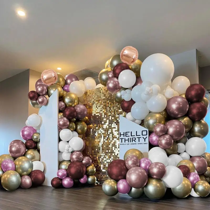 

100PCS Metallic Rose Gold Pink Balloon Baby Shower Girl Birthday Baloons Adults Garland Arch Kit Wedding Anniversary
