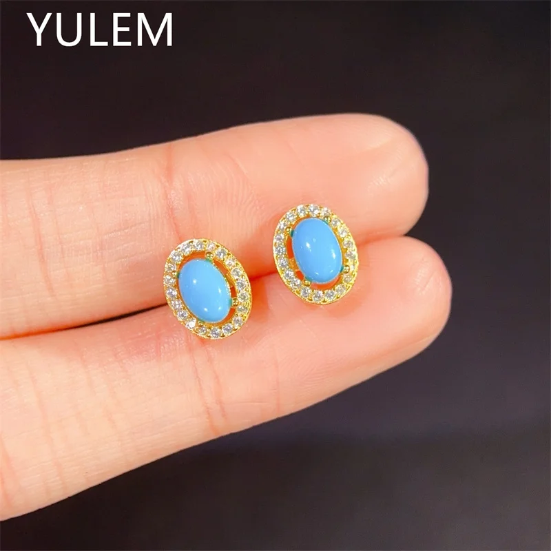 Фото Ювелирные изделия YULEM: серьги из серебра 925 пробы с натуральным бирюзовым камнем 4x6 мм для повседневного ношения, подарок для друга. №4
