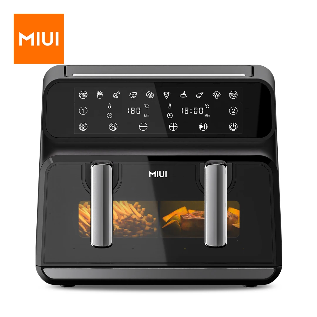 

MIUI Smart Air Fryer with Two Baskets Dual Screen Touch Control No-Oil Hot Air Oven 4.5L/9L Electric Deep Fryer Viewable Window