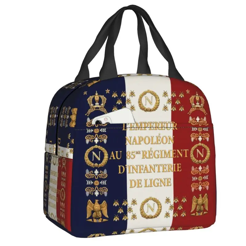 

Napoleonic French 85th Regimental Flag Insulated Lunch Bags for Women France Fleur De Lis Portable Thermal Cooler Food Lunch Box